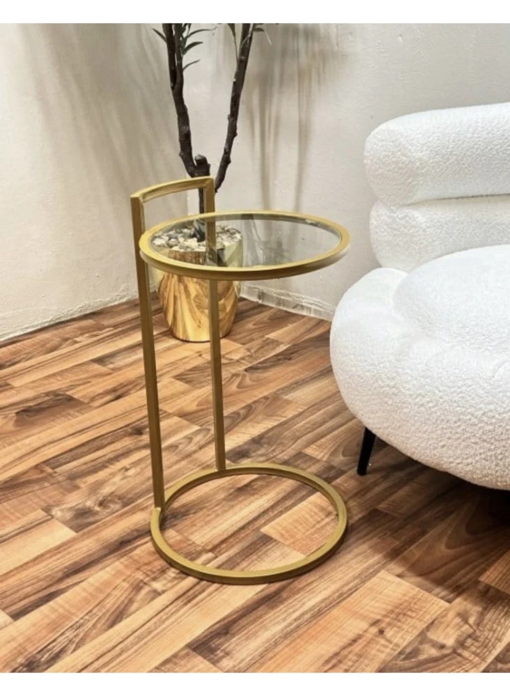 طاولة خدمة معدنية دائرية بسطح زجاجي